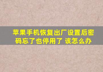 苹果手机恢复出厂设置后密码忘了也停用了 该怎么办